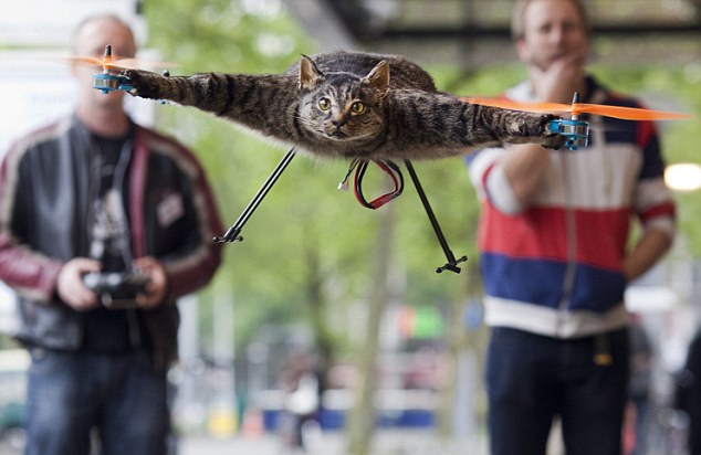 The Orvillecopter by Dutch artist Jansen flies in central Amsterdam as part as the KunstRAI art festival